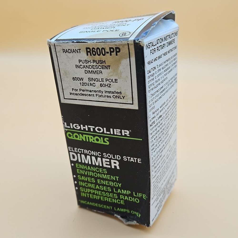 Lightolier Radiant R600-PP Push Incandescent Dimmer Single Pole New Vintage